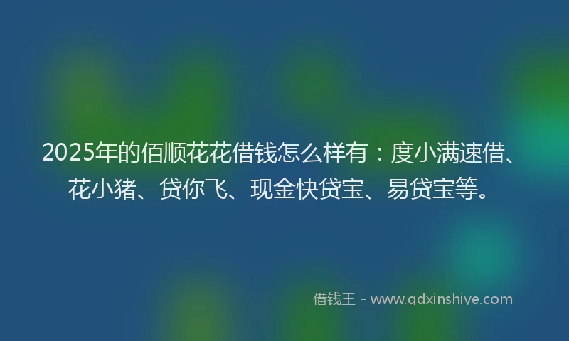 2025年的佰顺花花借钱怎么样有：度小满速借、花小猪、贷你飞、现金快贷宝、易贷宝等。