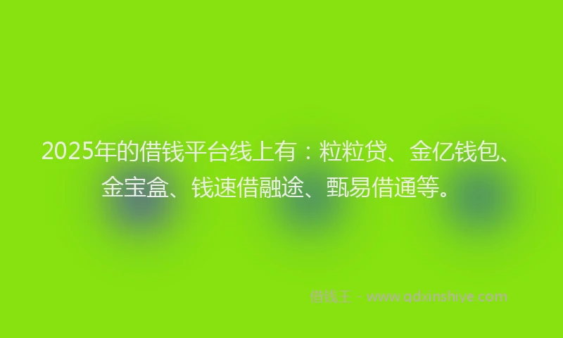 2025年的借钱平台线上有：粒粒贷、金亿钱包、金宝盒、钱速借融途、甄易借通等。