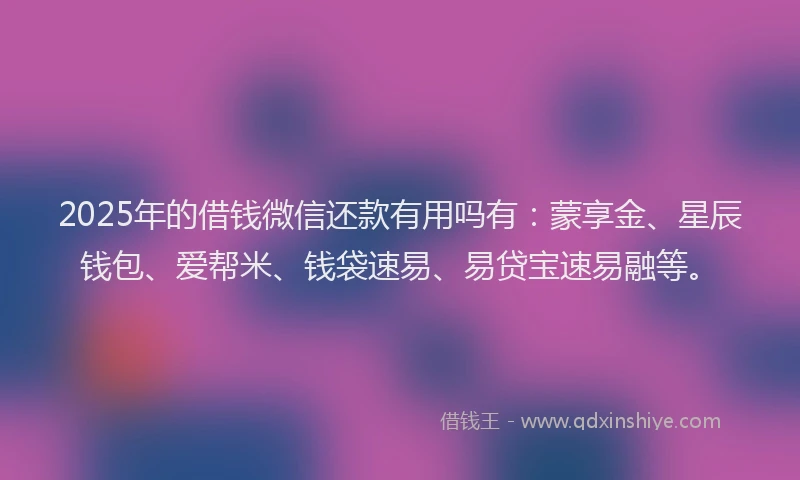 2025年的借钱微信还款有用吗有：蒙享金、星辰钱包、爱帮米、钱袋速易、易贷宝速易融等。