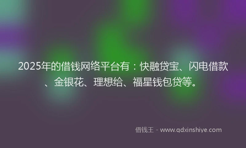 2025年的借钱网络平台有：快融贷宝、闪电借款、金银花、理想给、福星钱包贷等。