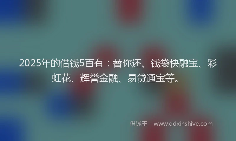 2025年的借钱5百有：替你还、钱袋快融宝、彩虹花、辉誉金融、易贷通宝等。