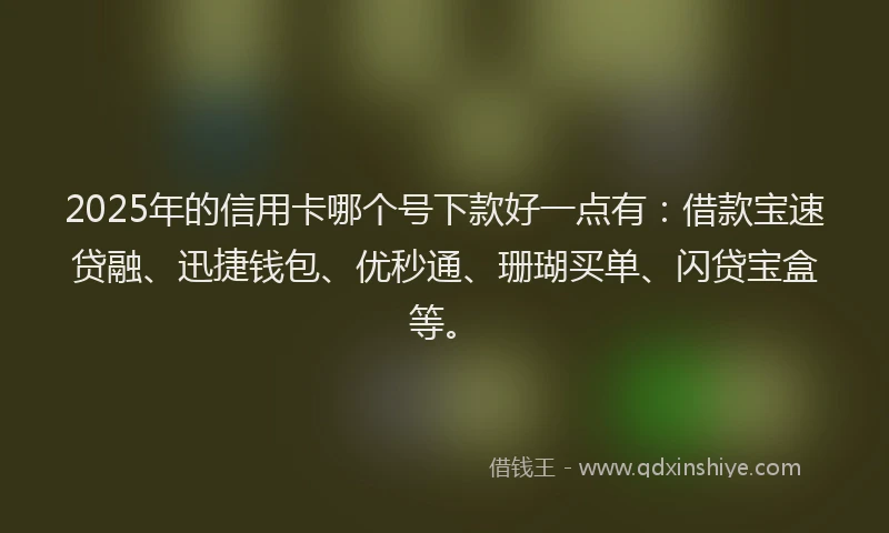2025年的信用卡哪个号下款好一点有：借款宝速贷融、迅捷钱包、优秒通、珊瑚买单、闪贷宝盒等。