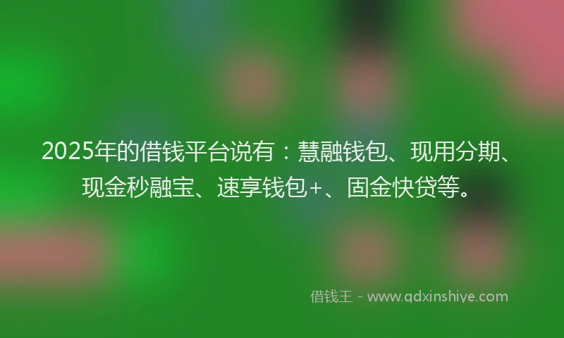 2025年的借钱平台说有：慧融钱包、现用分期、现金秒融宝、速享钱包+、固金快贷等。