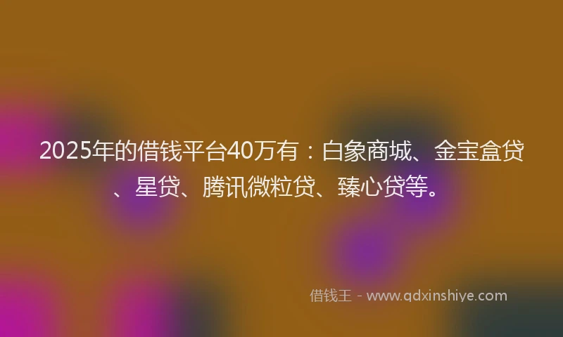 2025年的借钱平台40万有：白象商城、金宝盒贷、星贷、腾讯微粒贷、臻心贷等。