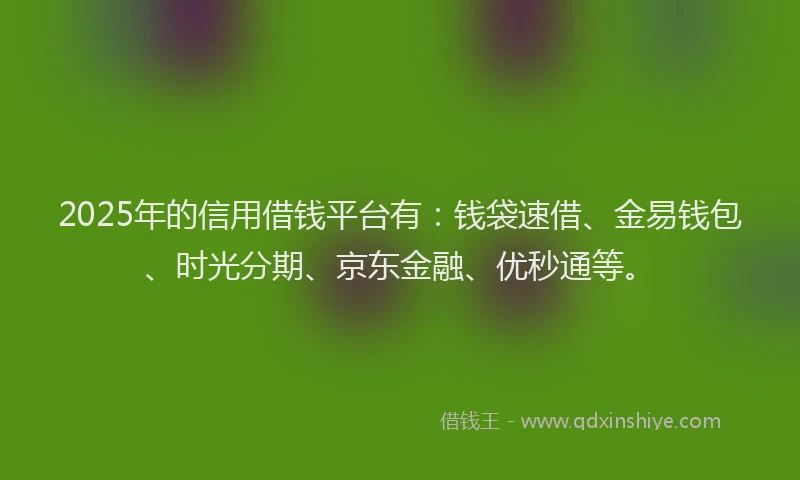 2025年的信用借钱平台有：钱袋速借、金易钱包、时光分期、京东金融、优秒通等。