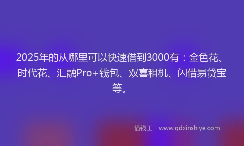 2025年的从哪里可以快速借到3000有：金色花、时代花、汇融Pro+钱包、双喜租机、闪借易贷宝等。