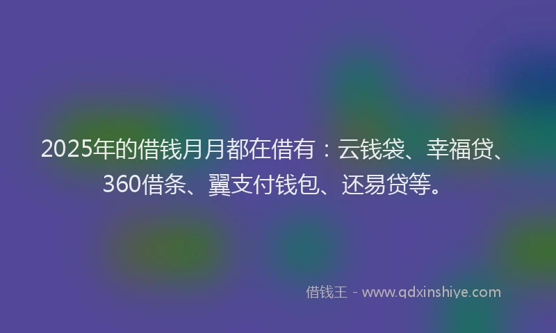 2025年的借钱月月都在借有：云钱袋、幸福贷、360借条、翼支付钱包、还易贷等。