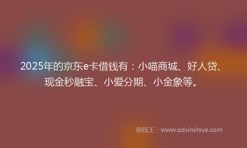 2025年的京东e卡借钱有：小喵商城、好人贷、现金秒融宝、小爱分期、小金象等。