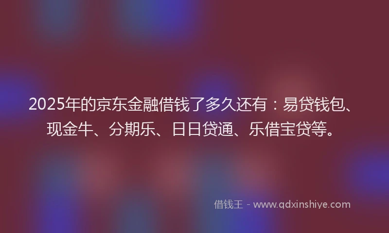 2025年的京东金融借钱了多久还有：易贷钱包、现金牛、分期乐、日日贷通、乐借宝贷等。
