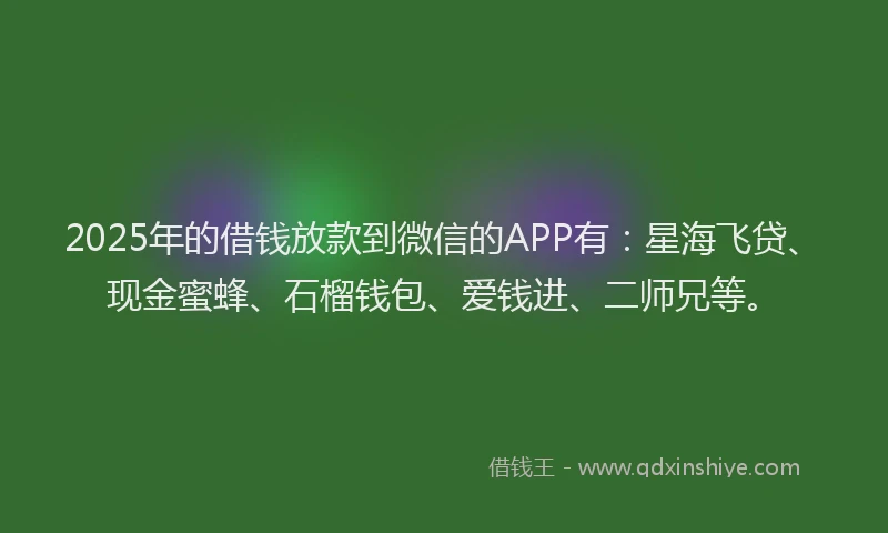 2025年的借钱放款到微信的APP有：星海飞贷、现金蜜蜂、石榴钱包、爱钱进、二师兄等。