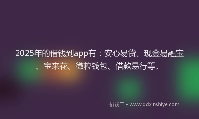 2025年的借钱到app有：安心易贷、现金易融宝、宝来花、微粒钱包、借款易行等。