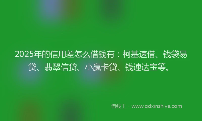 2025年的信用差怎么借钱有：柯基速借、钱袋易贷、翡翠信贷、小赢卡贷、钱速达宝等。
