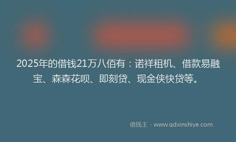 2025年的借钱21万八佰有：诺祥租机、借款易融宝、森森花呗、即刻贷、现金侠快贷等。