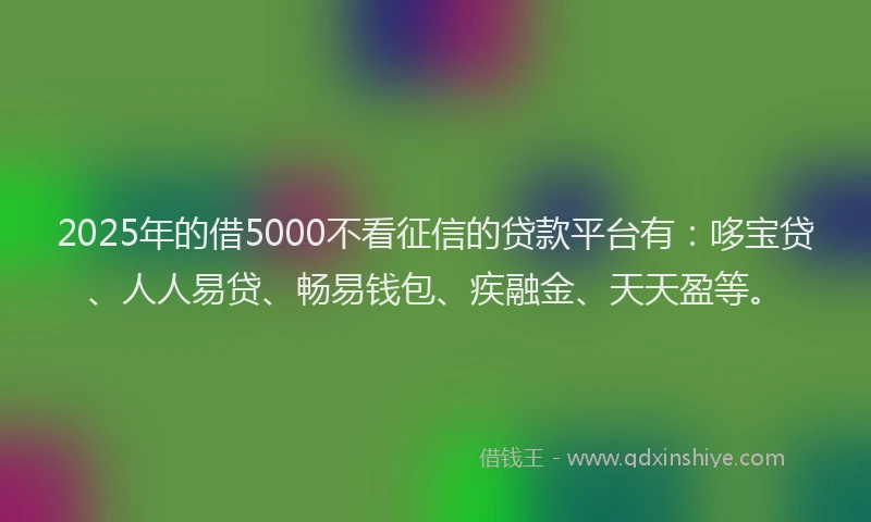 2025年的借5000不看征信的贷款平台有：哆宝贷、人人易贷、畅易钱包、疾融金、天天盈等。