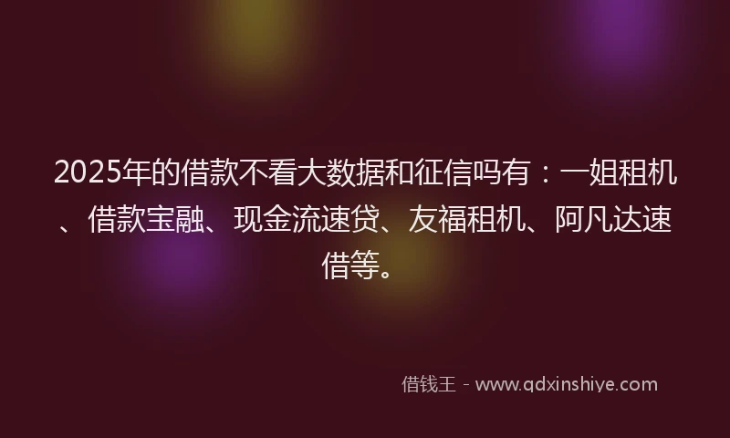 2025年的借款不看大数据和征信吗有：一姐租机、借款宝融、现金流速贷、友福租机、阿凡达速借等。