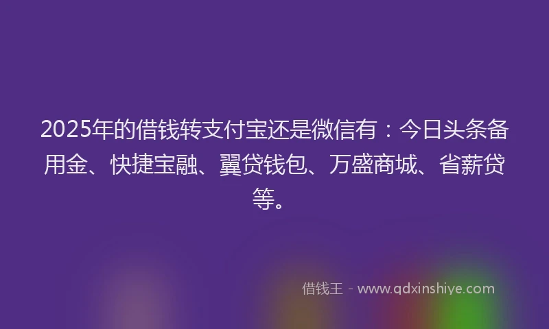 2025年的借钱转支付宝还是微信有：今日头条备用金、快捷宝融、翼贷钱包、万盛商城、省薪贷等。