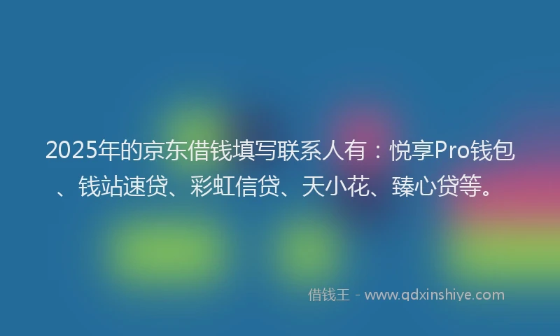 2025年的京东借钱填写联系人有：悦享Pro钱包、钱站速贷、彩虹信贷、天小花、臻心贷等。