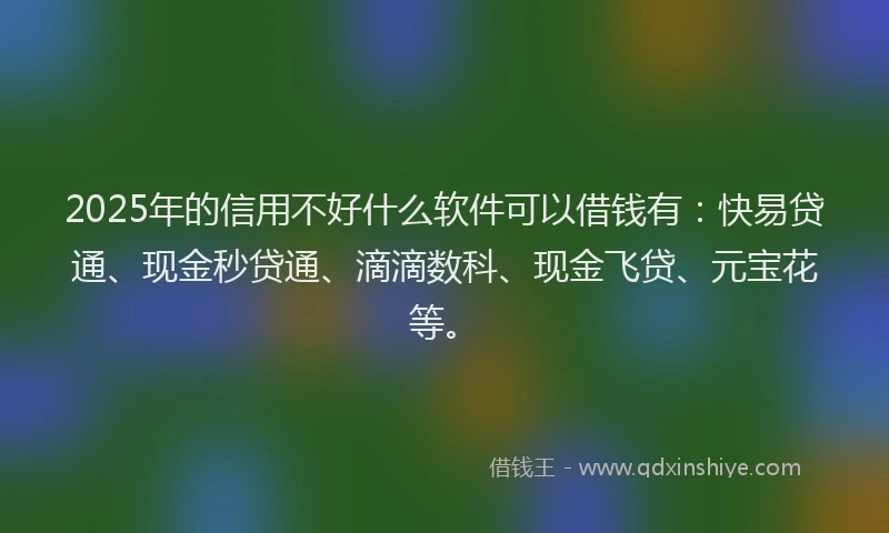 2025年的信用不好什么软件可以借钱有：快易贷通、现金秒贷通、滴滴数科、现金飞贷、元宝花等。