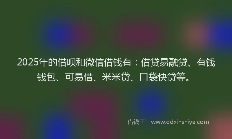 2025年的借呗和微信借钱有：借贷易融贷、有钱钱包、可易借、米米贷、口袋快贷等。