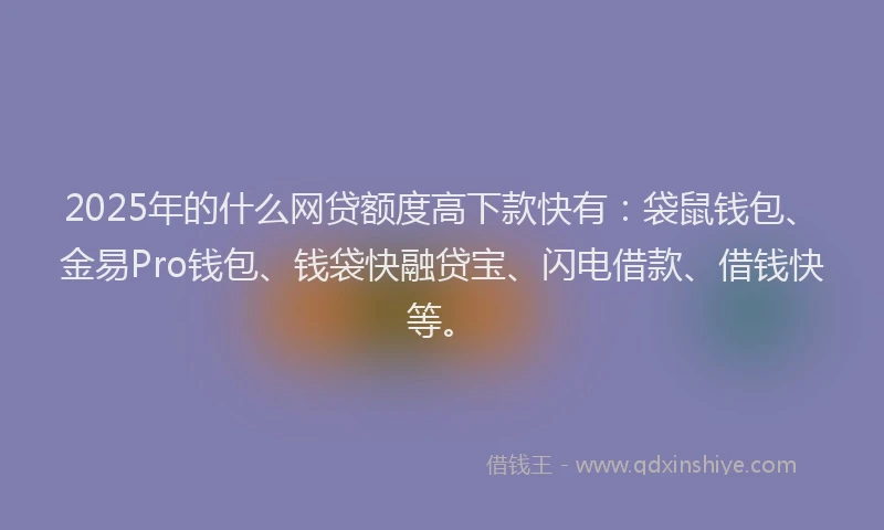 2025年的什么网贷额度高下款快有：袋鼠钱包、金易Pro钱包、钱袋快融贷宝、闪电借款、借钱快等。
