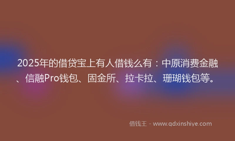 2025年的借贷宝上有人借钱么有：中原消费金融、信融Pro钱包、固金所、拉卡拉、珊瑚钱包等。