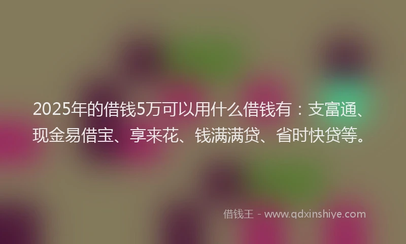 2025年的借钱5万可以用什么借钱有：支富通、现金易借宝、享来花、钱满满贷、省时快贷等。