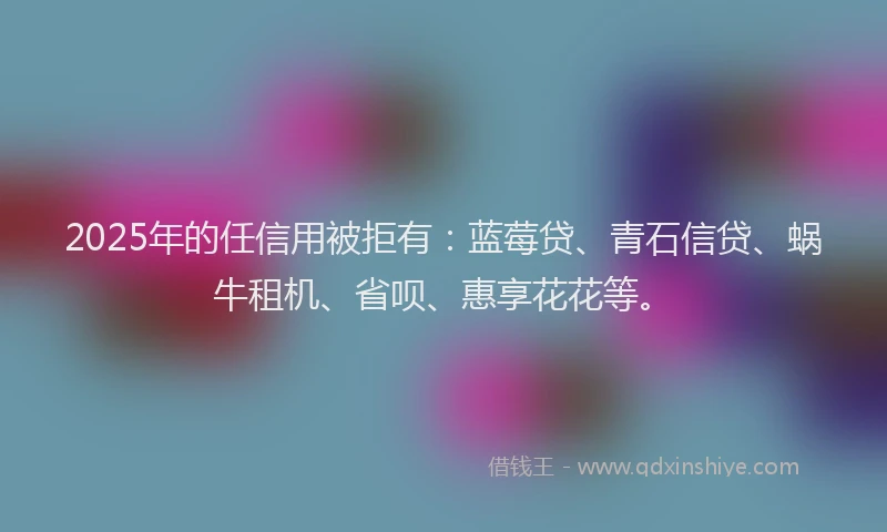 2025年的任信用被拒有：蓝莓贷、青石信贷、蜗牛租机、省呗、惠享花花等。
