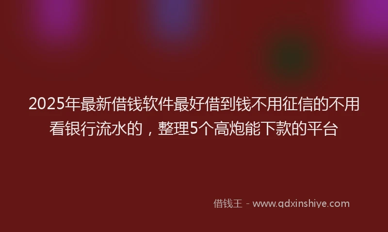 2025年最新借钱软件最好借到钱不用征信的不用看银行流水的，整理5个高炮能下款的平台