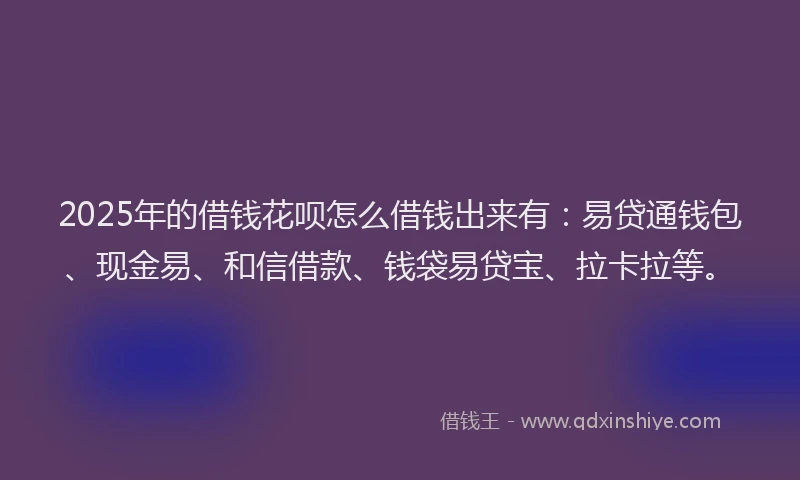 2025年的借钱花呗怎么借钱出来有：易贷通钱包、现金易、和信借款、钱袋易贷宝、拉卡拉等。
