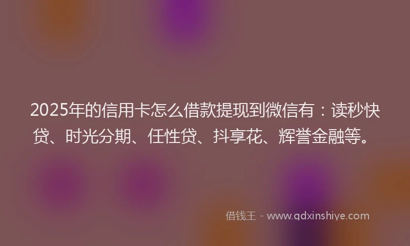 2025年的信用卡怎么借款提现到微信有：读秒快贷、时光分期、任性贷、抖享花、辉誉金融等。