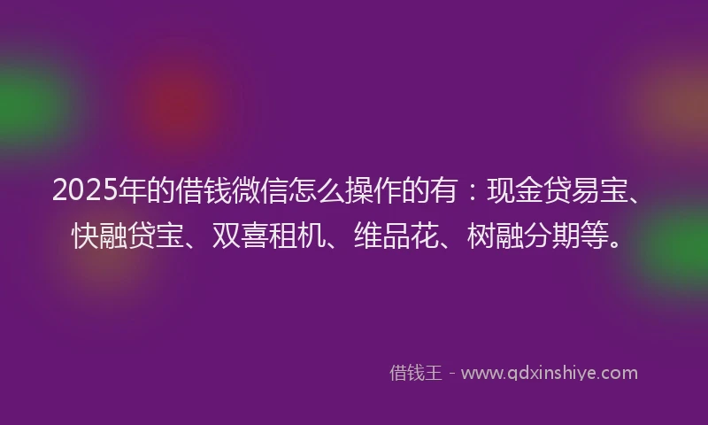 2025年的借钱微信怎么操作的有：现金贷易宝、快融贷宝、双喜租机、维品花、树融分期等。