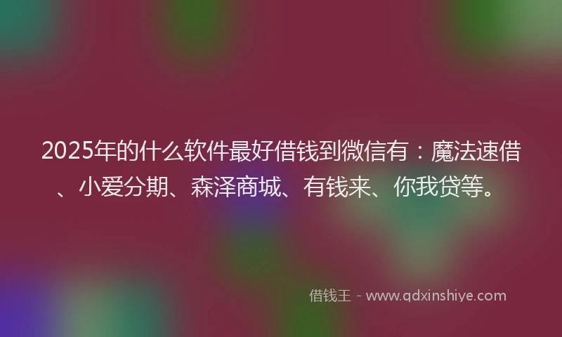 2025年的什么软件最好借钱到微信有：魔法速借、小爱分期、森泽商城、有钱来、你我贷等。