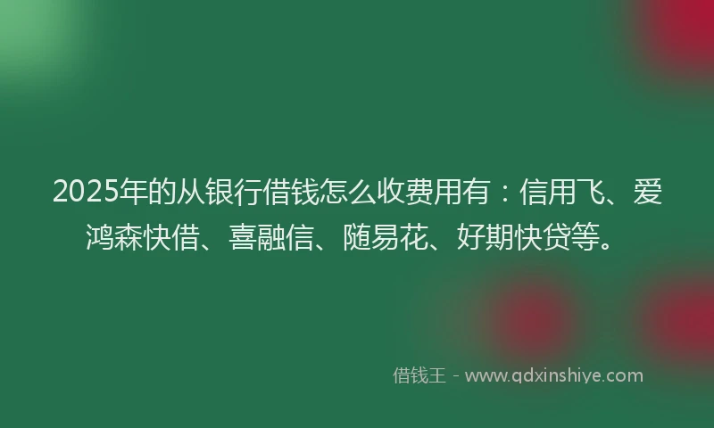 2025年的从银行借钱怎么收费用有：信用飞、爱鸿森快借、喜融信、随易花、好期快贷等。