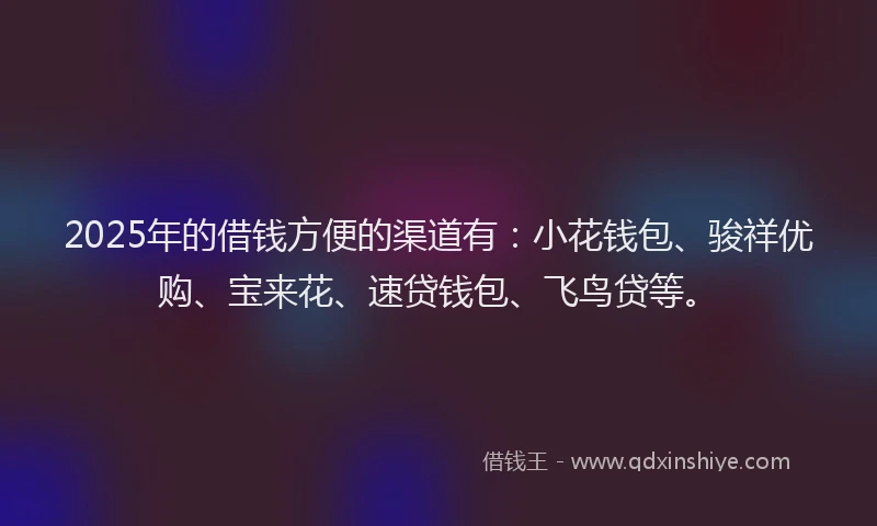 2025年的借钱方便的渠道有：小花钱包、骏祥优购、宝来花、速贷钱包、飞鸟贷等。