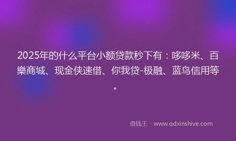 2025年的什么平台小额贷款秒下有：哆哆米、百樂商城、现金侠速借、你我贷-极融、蓝鸟信用等。
