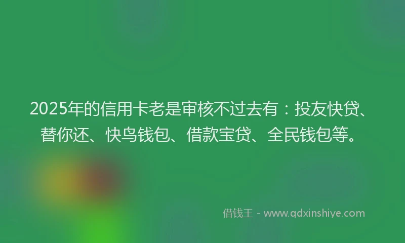 2025年的信用卡老是审核不过去有：投友快贷、替你还、快鸟钱包、借款宝贷、全民钱包等。
