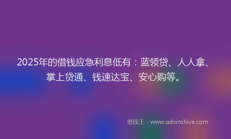 2025年的借钱应急利息低有：蓝领贷、人人拿、掌上贷通、钱速达宝、安心购等。