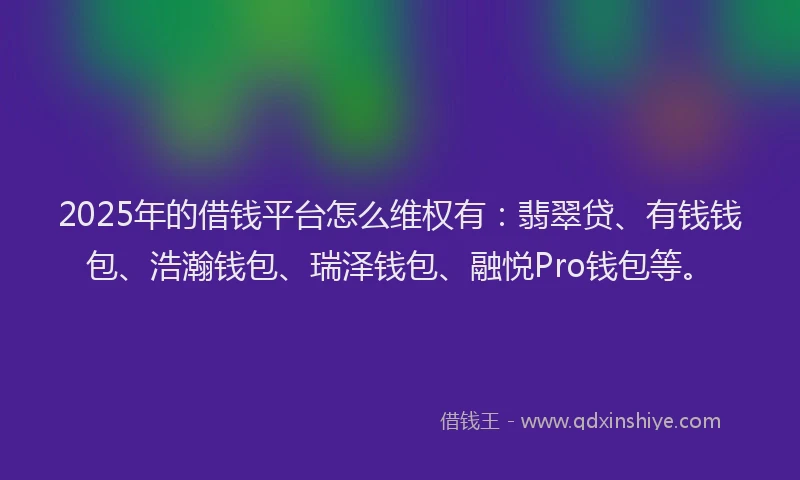 2025年的借钱平台怎么维权有：翡翠贷、有钱钱包、浩瀚钱包、瑞泽钱包、融悦Pro钱包等。