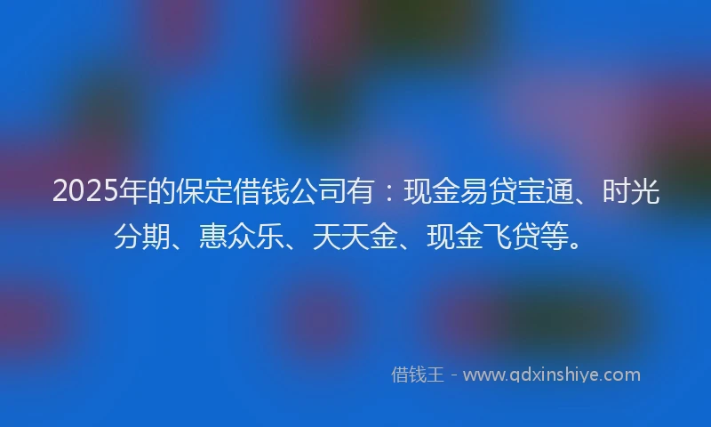 2025年的保定借钱公司有：现金易贷宝通、时光分期、惠众乐、天天金、现金飞贷等。