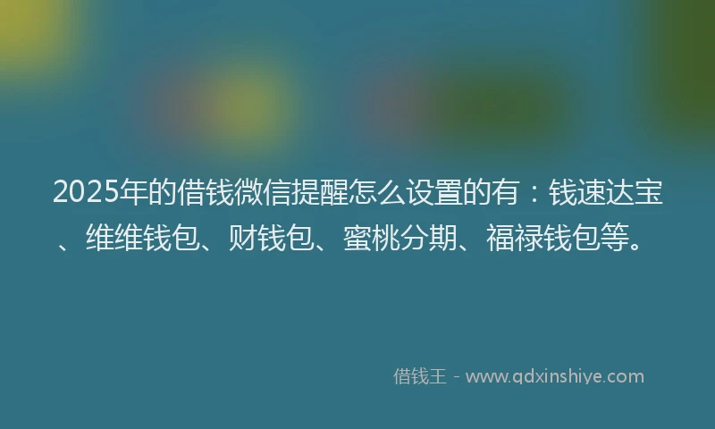 2025年的借钱微信提醒怎么设置的有：钱速达宝、维维钱包、财钱包、蜜桃分期、福禄钱包等。