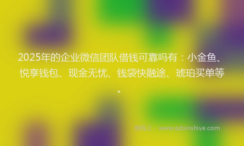 2025年的企业微信团队借钱可靠吗有：小金鱼、悦享钱包、现金无忧、钱袋快融途、琥珀买单等。