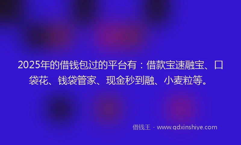 2025年的借钱包过的平台有：借款宝速融宝、口袋花、钱袋管家、现金秒到融、小麦粒等。
