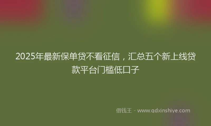 2025年最新保单贷不看征信，汇总五个新上线贷款平台门槛低口子