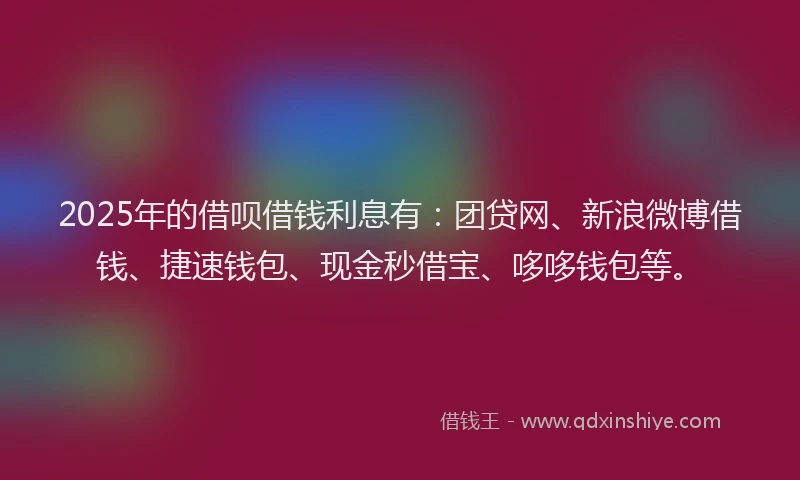 2025年的借呗借钱利息有：团贷网、新浪微博借钱、捷速钱包、现金秒借宝、哆哆钱包等。