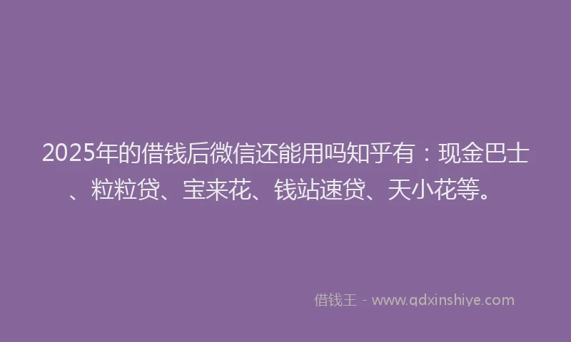 2025年的借钱后微信还能用吗知乎有：现金巴士、粒粒贷、宝来花、钱站速贷、天小花等。