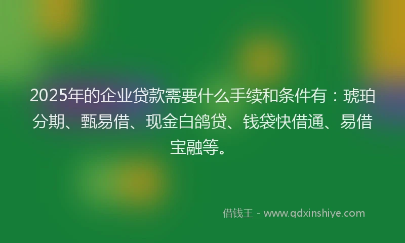 2025年的企业贷款需要什么手续和条件有：琥珀分期、甄易借、现金白鸽贷、钱袋快借通、易借宝融等。
