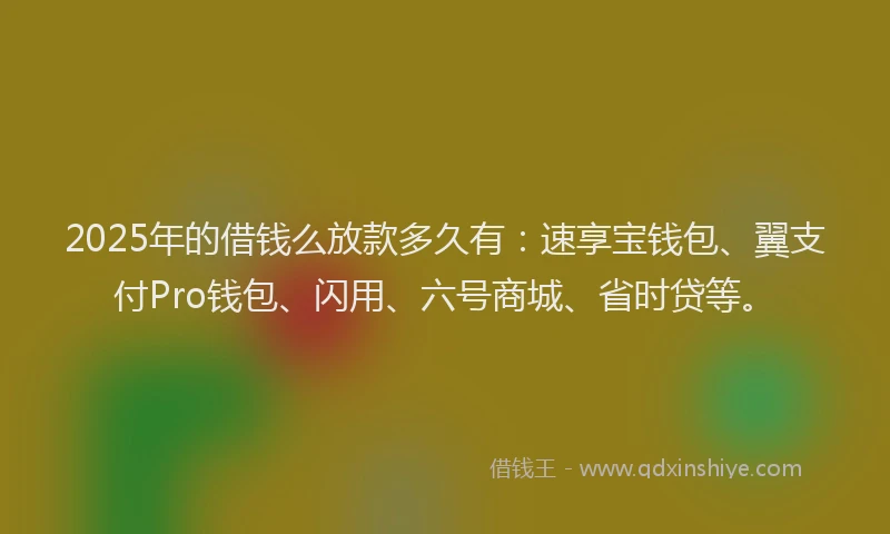 2025年的借钱么放款多久有：速享宝钱包、翼支付Pro钱包、闪用、六号商城、省时贷等。