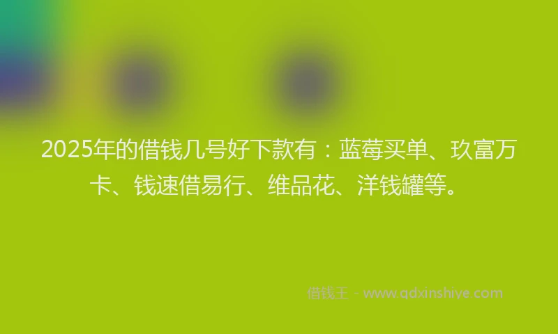 2025年的借钱几号好下款有：蓝莓买单、玖富万卡、钱速借易行、维品花、洋钱罐等。