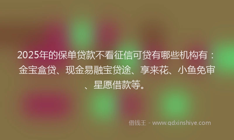 2025年的保单贷款不看征信可贷有哪些机构有：金宝盒贷、现金易融宝贷途、享来花、小鱼免审、星愿借款等。