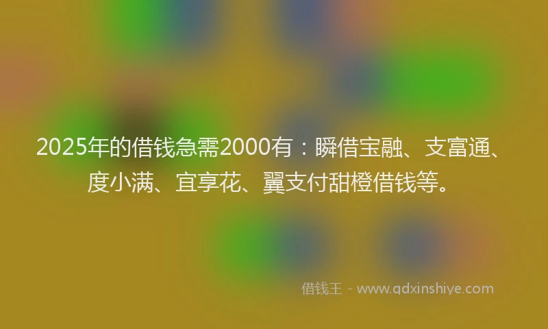 2025年的借钱急需2000有：瞬借宝融、支富通、度小满、宜享花、翼支付甜橙借钱等。